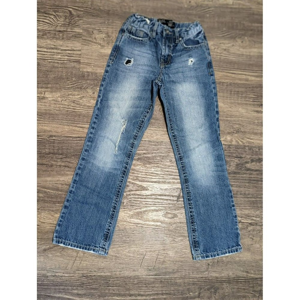 Distressed TK Axel Youth Boys Jeans Boot cut Size 12 Designer Denim Medium Wash - Picture 2 of 11